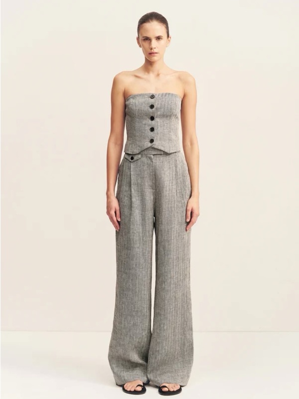 Strapless Gray Wide-Leg Jumpsuit